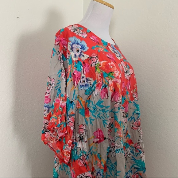 Tolani Collection Narissa Colorful Floral Caftan Tunic Top Womens M Art Modal - Picture 11 of 16